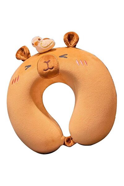 ONSG Pernă de călătorie în formă de U, flexibilă, spumă cu memorie, 30x30 cm, design Capybara, maro