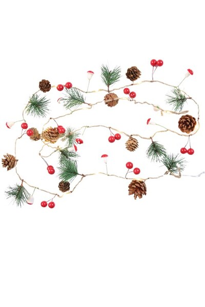 Flippy Christmas Installation with Batteries, 2 Meters, 20 LED Lights Pine Cones and Mushrooms, Warm White,