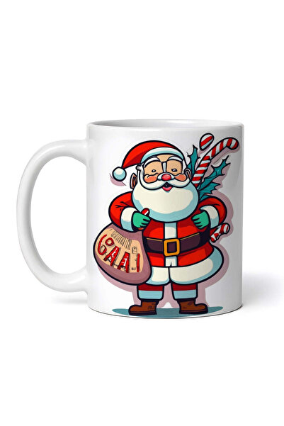 OEM Cană albă personalizată, Moș Crăciun cu acadele și cadouri, INOVATIX®. 330ml
