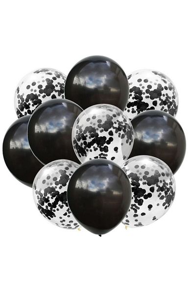 OEM Set of 10 Latex Balloons, Party Confetti Pattern, 5 x Confetti, 5 x Black, 25 cm, 2.2g