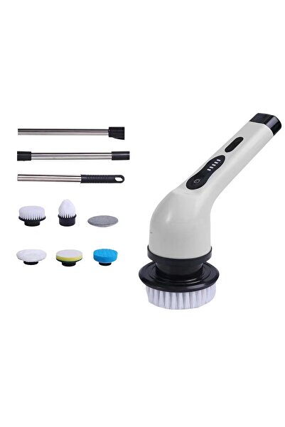 Flippy Electric Cleaning Brush - 25x20x9.5 cm, 6 Heads, Telescopic Handle, USB-C, 3000 mAh, White