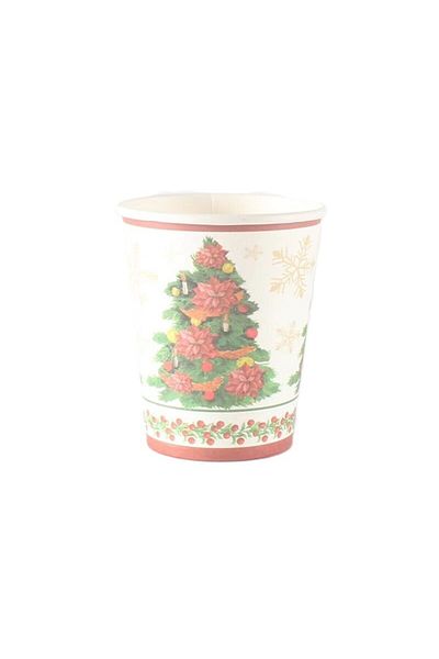 Teo Set of 10 Glasses, Christmas Tree Print, Cardboard, 250 - 300 ml, 7.5 x 8.4 x 5.3 cm, Multicolor