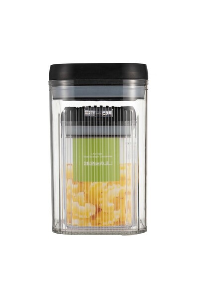 Flippy Food Storage Boxes, Set of 2 (0.8L & 1.3L), Transparent with Black Lid