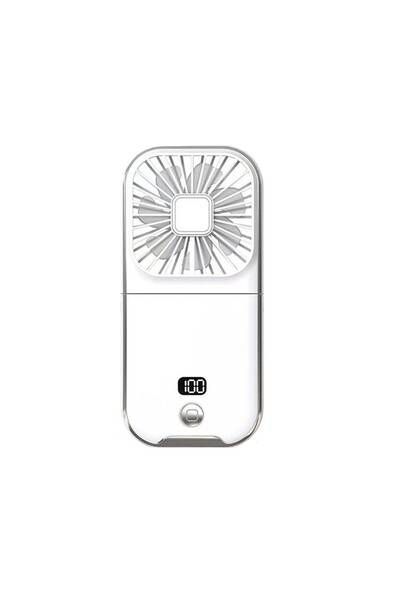 Flippy Ventilator portabil, 16,7 x 8 x 1,9 cm, încărcare USB, pliabil, afișaj digital, suport telefon, alb