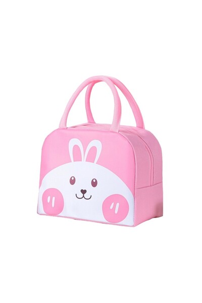 Flippy Cartoon Cooler Bag - Portable Lunch Bag for Kids, Oxford Cloth, 22x14x19 cm, Bunny Model, Pin