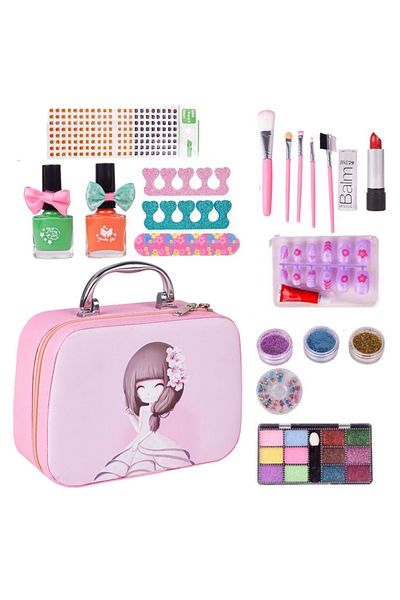 zola Set machiaj si unghii copii, 21 accesorii, geanta roz cu maner, 20x7.5x14 cm