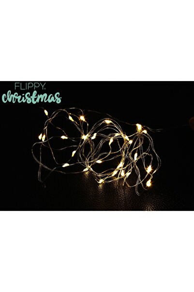 Flippy Christmas lights, 1 m, 10 warm white LEDs, battery, copper wire, linear, indoor/outdoor,