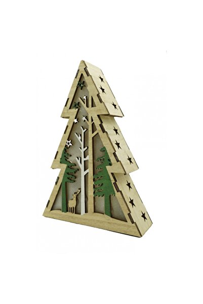 Flippy Φωτεινή διακόσμηση, Έλατο με Τοπίο, Καφέ, Μ: 14 εκ., Π: 5 εκ., Υ: 20 εκ., Ξύλο,
