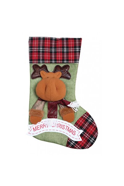 Flippy Gift stocking, Flippy, with reindeer pattern, green, size 23x45 cm, textile, interior