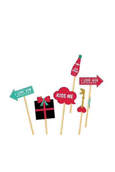 Flippy Set 12 Accesorii pentru Petrecere, Flippy, Props pentru Photo Corner, Tematica Iubire, Multicolor