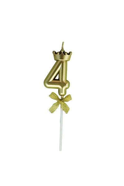 OEM Lumanare pentru Tort Cifra 4, Model Coroana, Gold, Party
