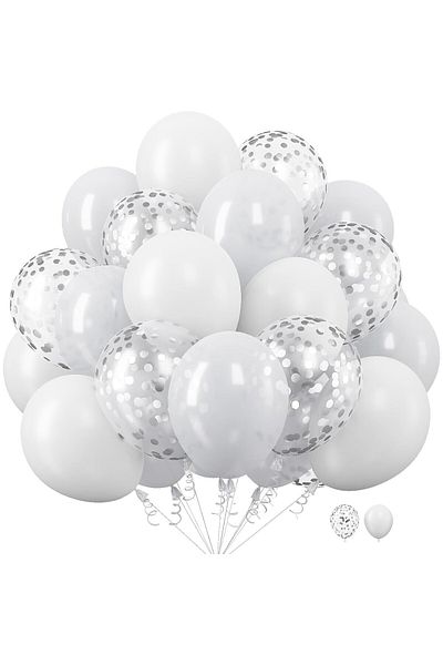 OEM Set of 10 Latex Balloons, Party Model, 30 cm, 5x White, 5x Transparent Confetti, 2.8 g