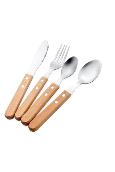 Flippy Set 4 Table Cutlery Flippy, 304 Steel, Spoon, Dessert Spoon, Knife, Fork, Beech Wood Handle, 20 x 4