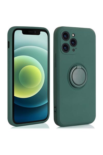 OEM Protective case compatible with Apple iPhone 11 Pro Max Liquid Silicone Ring with rotating stand Green