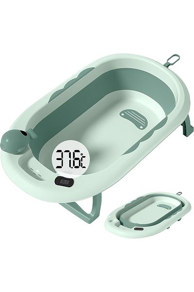 Flippy Cadă de baie, rabatabilă, termometru, pliabilă, pernă de susținere inclusă, verde