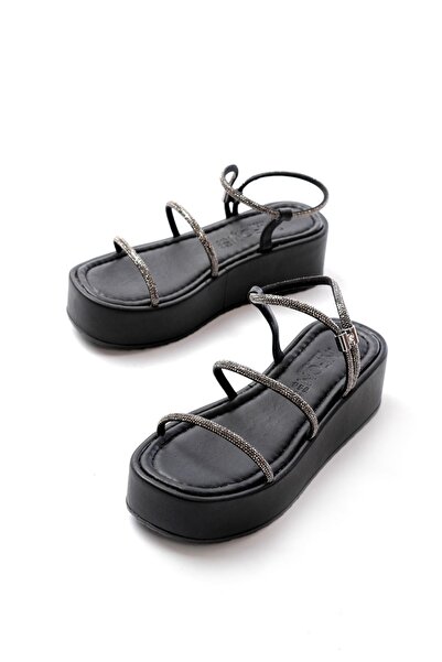 No8 Home صندل نسائي بكعب عريض من حجر البلاتين الأسود طراز توريجا 861-1008