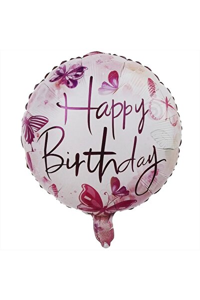 Flippy Balon folie metalică, mini rotund „Fluturi la mulți ani”, 45 cm, roz