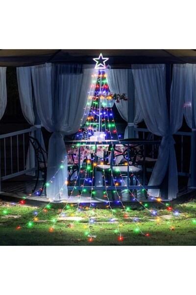Nomarks Curtain-style Christmas tree lights with star, 350 LEDs, solar powered, indoor/outdoor, multicolor -