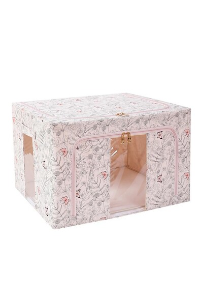 Flippy Storage Box, Flippy, 66L, Textile, 50 x 40 x 33 cm, for Clothes and Underwear, Butterfly, Beige