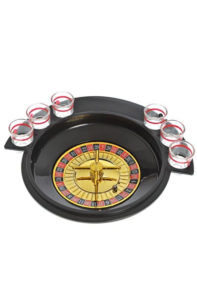 Flippy Flippy Roulette Drinking Game, with 6 Glass Shot Glasses, 30 x 26.5 x 6.5 cm, Red/Black