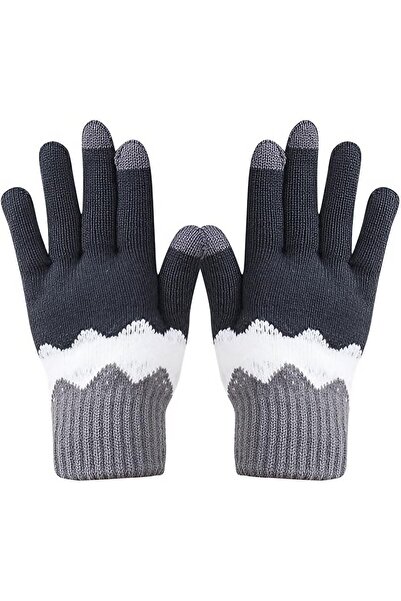 Flippy Women's Wavy Touchscreen Gloves, Acrylic Knit, Universal Size, Grey/White