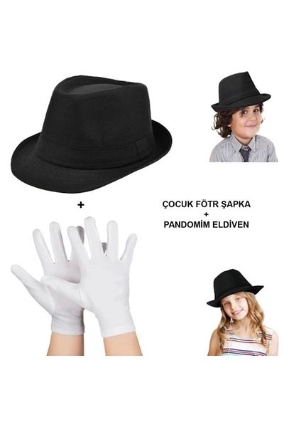 PRATİKOBA Children's Stage Performance Set – Show Fedora Hat and Gloves