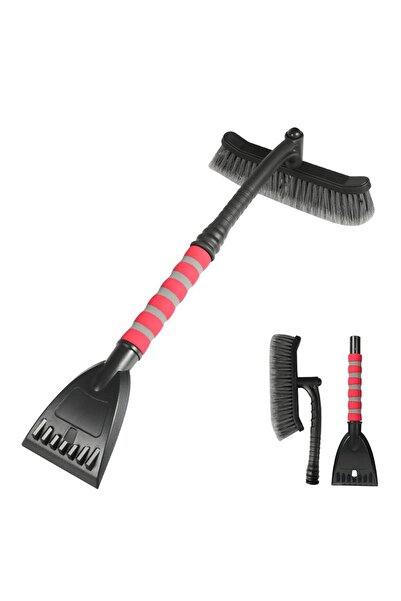 Flippy Car Snow Brush with Ice Scraper, Rotating Detachable, Non-Slip Handle, Red
