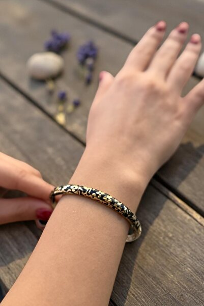 Utku Kuyumculuk 14 Ayar Siyah Mineli Çift Taraflı Altın Bilezik