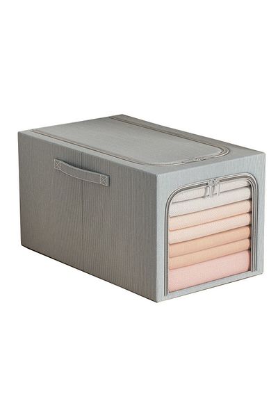 Teo Storage Box, , 31L, Linen and Cotton, Foldable, Steel Frame, 45 x 30 x 23 cm, Blue Fu