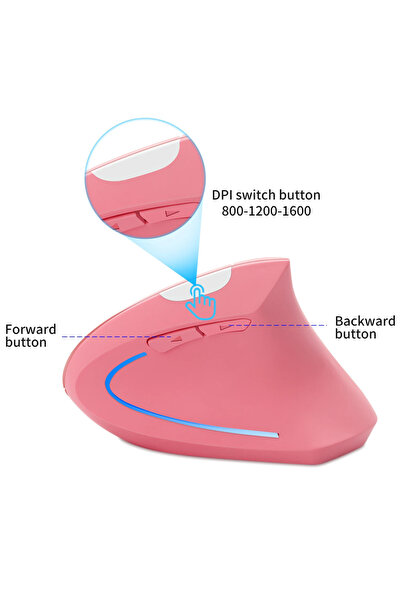 Cloody Pilli Dikey Ergonomik Kablosuz Mouse Fare Wireless 2000 Dpı 6 Pembe