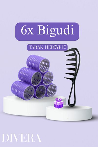 Quivis Divera Large Size Curler 6-Pack Velcro Adhesive Hair Curler Hair Styling Purple-Pink 5cm