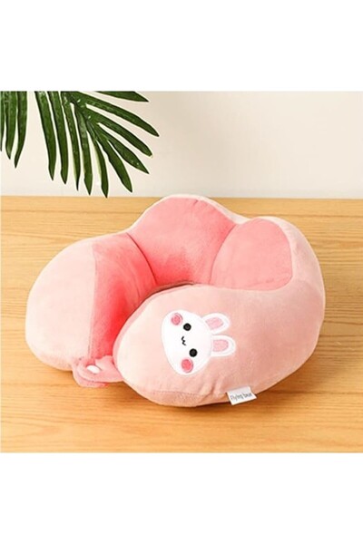 Flippy Flippy Travel Pillow, For Neck and Head, 28x28x10 cm, with Embroidered Rabbit Pattern, Pink