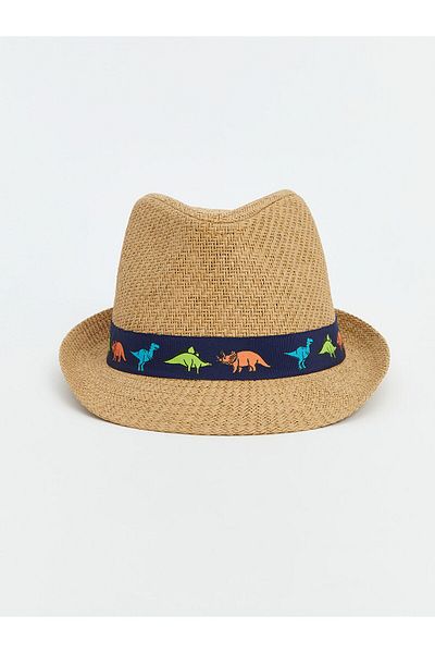 LC Waikiki Dinosaur Printed Boy's Straw Fedora Hat