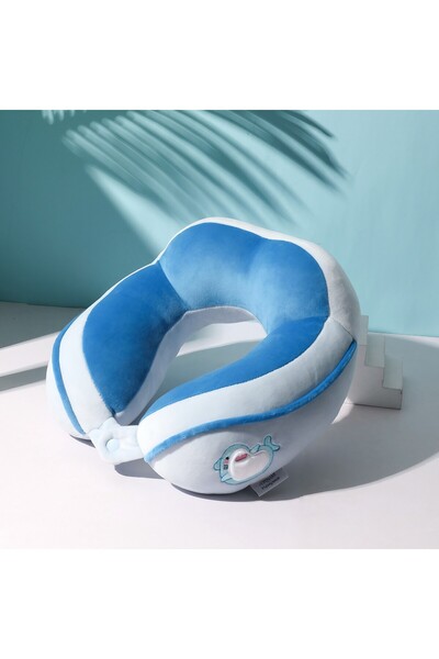 Flippy Travel Pillow, Flippy, For Neck and Head, Cotton Filling, 28x28x10 cm, Dolphin Embroidery, Blue