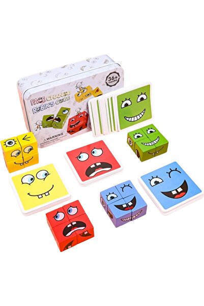 Flippy Montessori Flippy Toy, Wooden Cube, 64 Cards, +3 Years, Aluminum Box, 13.5x4x9 Cm, Multicolor