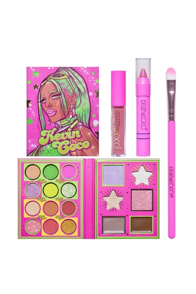 SOHO Set of 4 Makeup Products, KEVIN & COCO, Green Cool Girl, 18 colors, 20.5 x 18.2 x 2.2 cm