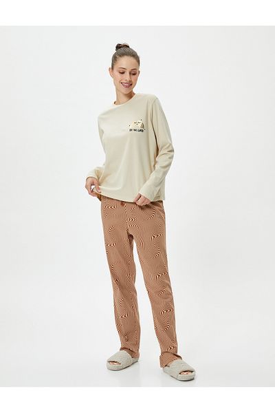 Koton Langarm-Pyjama-Set aus Baumwolle mit bedrucktem Regenbogenmuster
