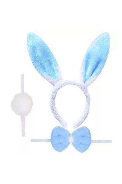 PRATİKOBA Rabbit Costume Set Blue Color - Crown, Bow Tie, Pompom, Tail