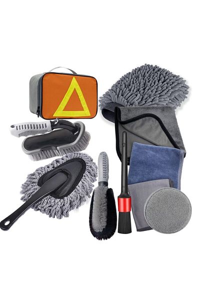 OEM 10 Piece Car Wash Set, Plastic and Microfiber, Brushes and Cloths, Model C