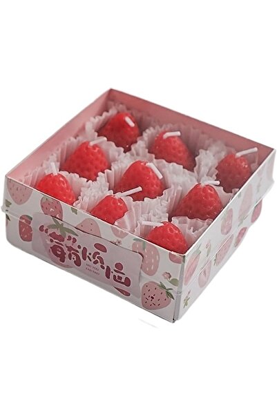 Flippy Set of 9 Scented Candles - Strawberry Model, Burn 30-45 min, 117 g, 9.3x9.3x3.8 cm, Red