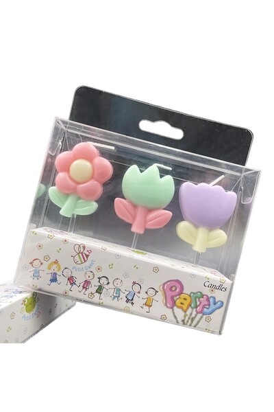 Flippy Set of 3 Candles Flippy, Flower Theme, Model 1, Paraffin, Multicolor