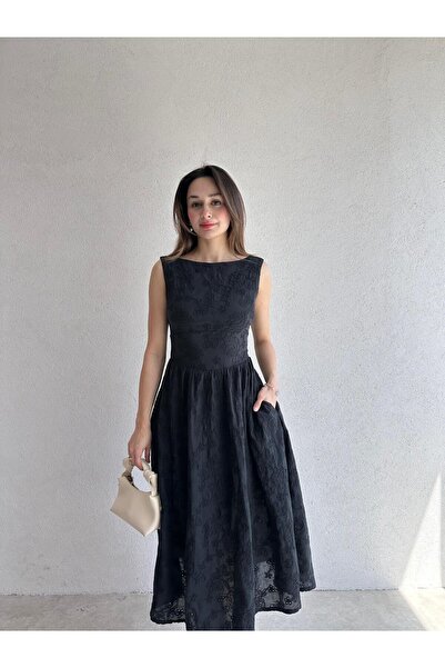 Mooi Butik RUBEL Midi Elbise 2383 - Siyah