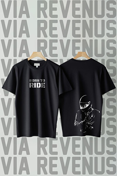 Vordevia Born To Ride / Tricou unisex cu decolteu rotund cu imprimeu față și ...
