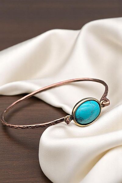 NBS Beautiful Naturel Stones Copper (Pure Real) Turquoise Stone Trend Elegant Bracelet (Evil Eye Protection) (Special Occasions, Gift)