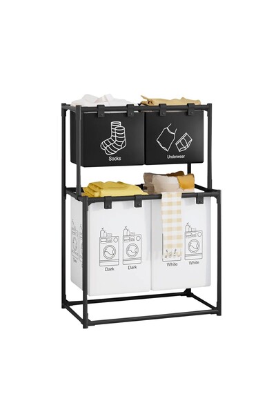 Flippy Laundry Basket, Flippy, 2-Tier, 4 Baskets, Stainless Steel Frame, 97x44x57 cm, Black