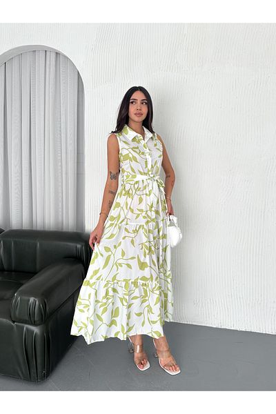 Kashaya Women's Leaf Print Summer Dress with Sashes and Sleeves. Roomy and Stylish