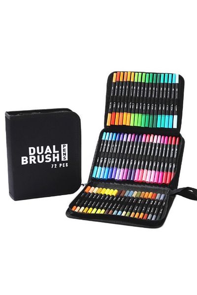 Flippy Set markere pe bază de apă, Flippy, 2 în 1, pentru pictură, caligrafie, 72 de culori, multicolor