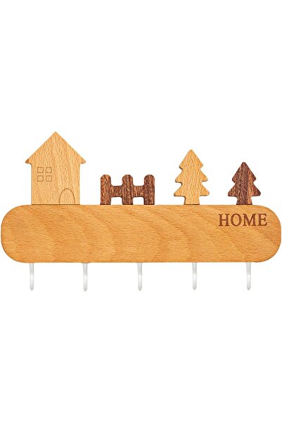 LUNAX Key Holder, Wooden, No Drilling Required, Adhesive Included, 5 White Ho...