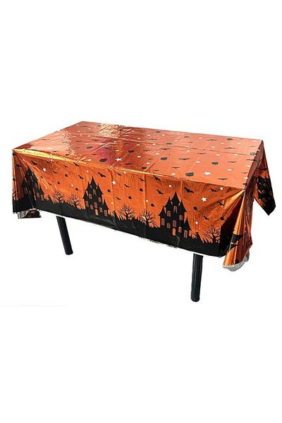OEM Tablecloth, Foil, Halloween Print - Haunted House, 137 x 274 cm, Orange