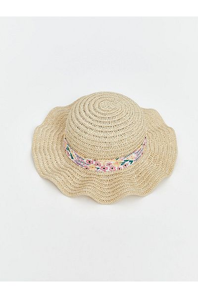 LC Waikiki Flower Patterned Straw Baby Girl Hat